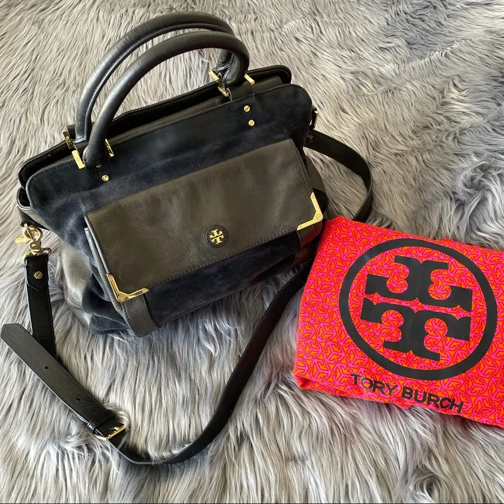 TORY BURCH mae leather & suede satchel